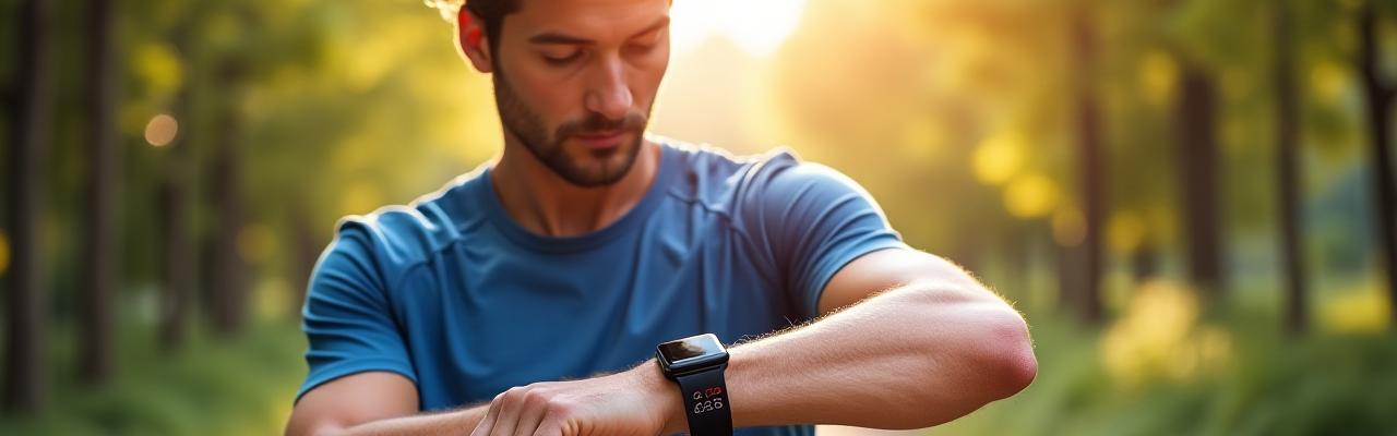 Uomo che controlla smartwatch dopo una corsa, benessere cardiovascolare