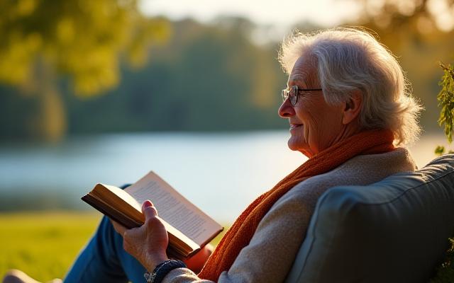 Persona rilassata che legge un libro in un ambiente naturale, lontana dagli schermi, simboleggiando il digital detox.